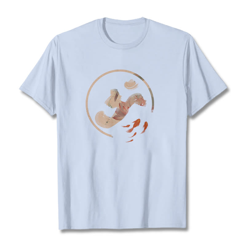 Buddha StonesOM 蓮鯉コットンTシャツ - ライトシアン - 2XL - image 19