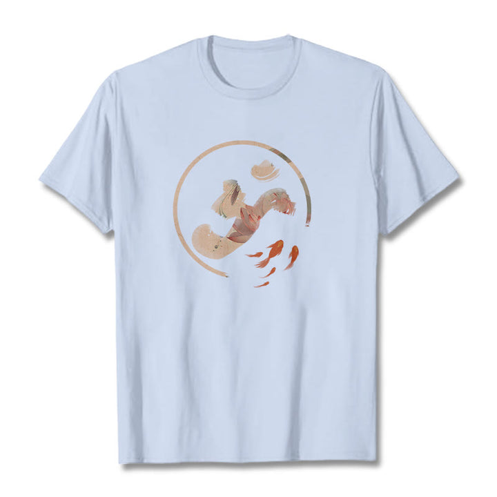 Buddha StonesOM 蓮鯉コットンTシャツ - ライトシアン - 2XL - image 19