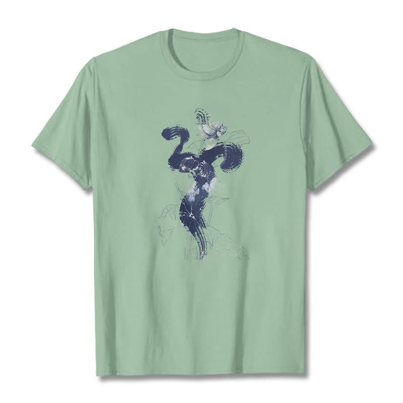 Buddha StonesOM 蓮の花の背景 コットンTシャツ - ペールグリーン - 2XL - image 17
