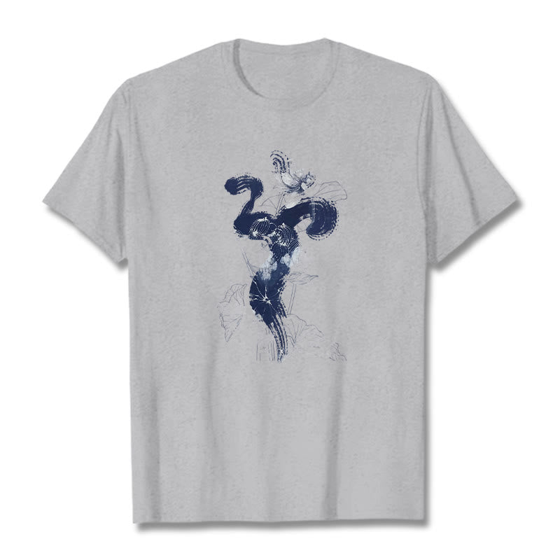 Buddha StonesOM 蓮の花の背景 コットンTシャツ - ライトグレー - 2XL - image 19