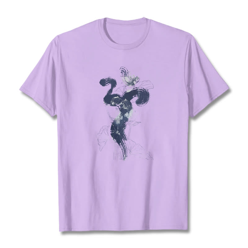 Buddha StonesOM 蓮の花の背景 コットンTシャツ - 梅 - 2XL - image 14