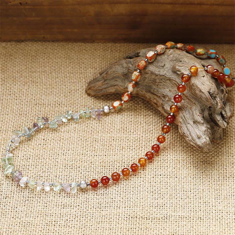 Buddha Stonesフローライト レッドアゲート エンペラーストーン パワー トリプルラップブレスレット