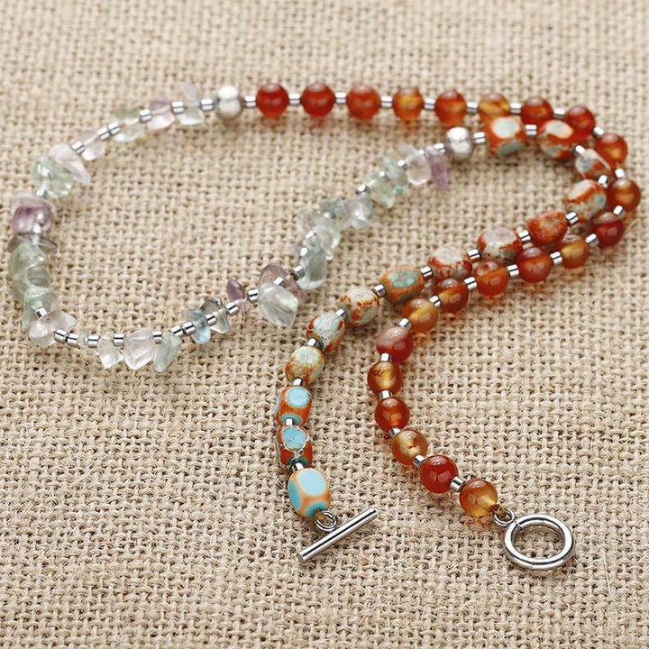 Buddha Stonesフローライト レッドアゲート エンペラーストーン パワー トリプルラップブレスレット
