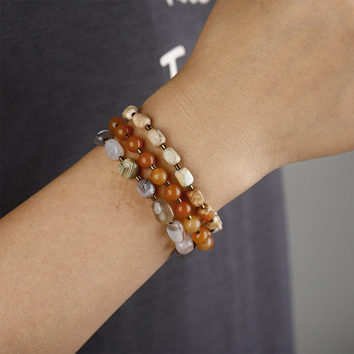 Buddha Stonesボツワナ瑪瑙 レッドアゲート エンペラーストーン クリエイティビティ トリプルラップブレスレット