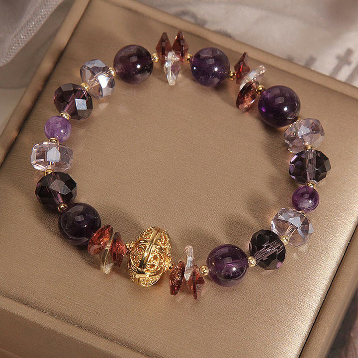 Buddha Stonesアメジスト レッドクリスタル ホワイトクリスタル パンプキン 内なる平和と癒しのブレスレット