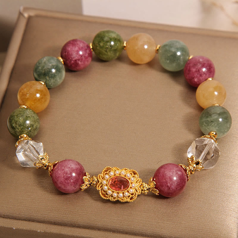 Buddha Stonesトルマリンパール ピンククリスタル ホワイトクリスタル ウィズダムブレスレット