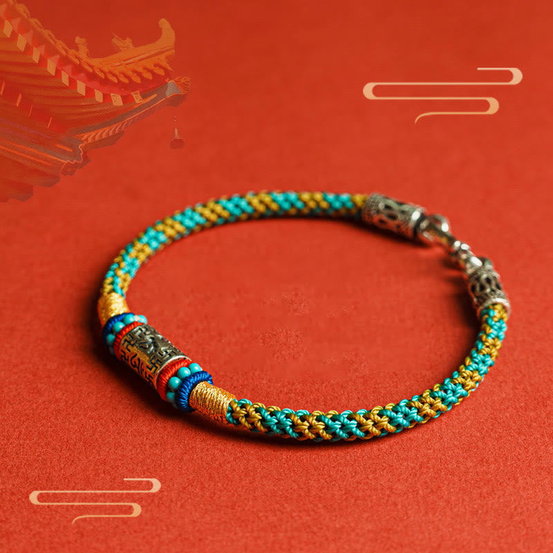 Buddha Stonesカラフルストリング 六つの真実の言葉 925シルバー フォーカスブレスレット