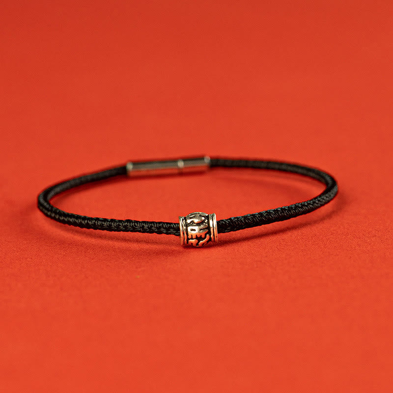 Buddha Stones赤紐と黒い糸 六つの真実の言葉 925スターリングシルバー 平和ブレスレット