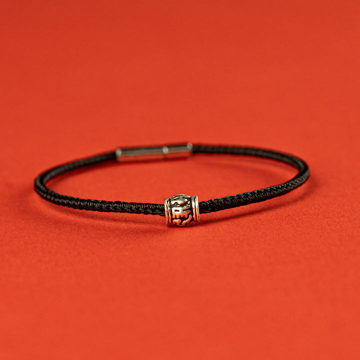 Buddha Stones赤紐と黒い糸 六つの真実の言葉 925スターリングシルバー 平和ブレスレット