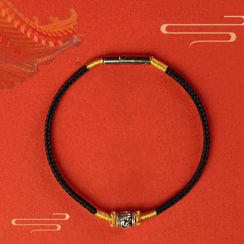 Buddha Stones赤紐と黒い糸 六つの真実の言葉 925スターリングシルバー 平和ブレスレット