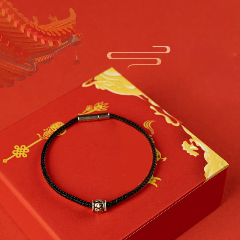 Buddha Stones赤紐と黒い糸 六つの真実の言葉 925スターリングシルバー 平和ブレスレット