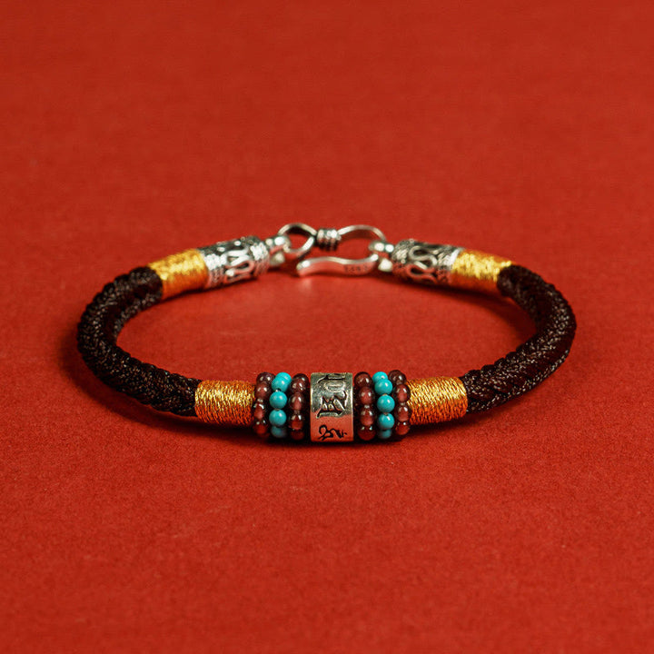 Buddha Stones赤紐と黒い糸 六つの真実の言葉 925スターリングシルバー コネクションブレスレット - 茶色 - 19cm - image 2