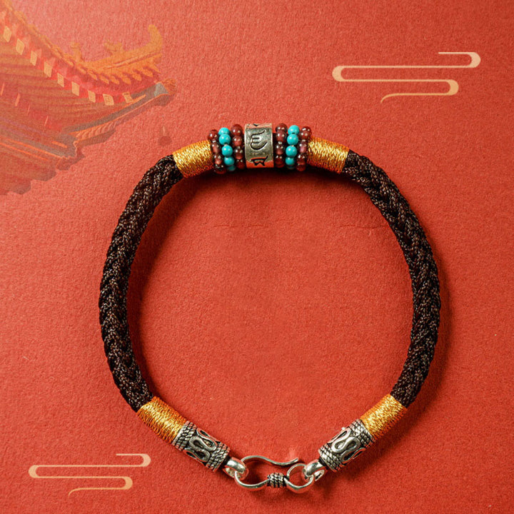 Buddha Stones赤紐と黒い糸 六つの真実の言葉 925スターリングシルバー コネクションブレスレット - image 3