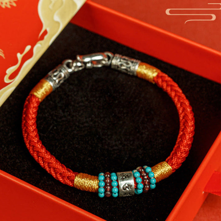 Buddha Stones赤紐と黒い糸 六つの真実の言葉 925スターリングシルバー コネクションブレスレット - image 4