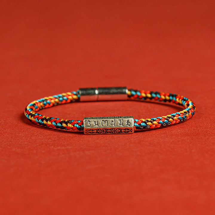 Buddha Stones赤紐と黒い糸 六つの真実の言葉 925スターリングシルバー幸運ブレスレット
