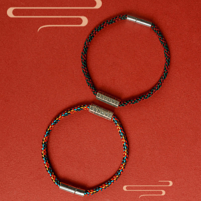 Buddha Stones赤紐と黒い糸 六つの真実の言葉 925スターリングシルバー幸運ブレスレット