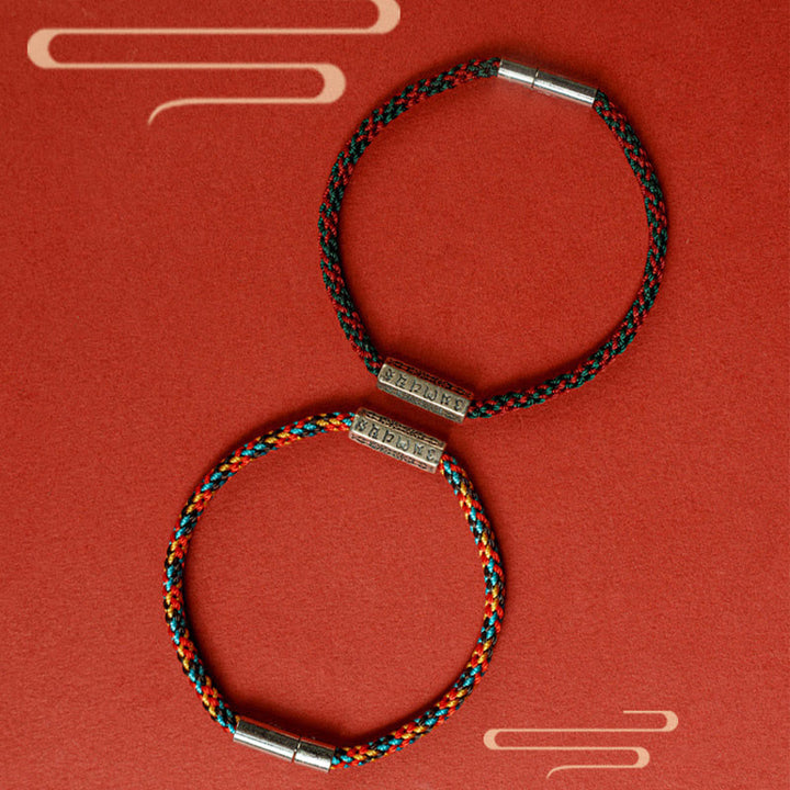 Buddha Stones赤紐と黒い糸 六つの真実の言葉 925スターリングシルバー幸運ブレスレット