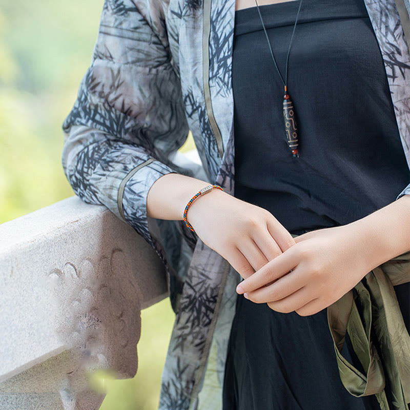 Buddha Stones赤紐と黒い糸 六つの真実の言葉 925スターリングシルバー幸運ブレスレット - image 9