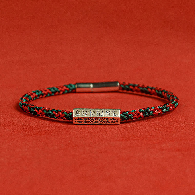 Buddha Stones赤紐と黒い糸 六つの真実の言葉 925スターリングシルバー幸運ブレスレット