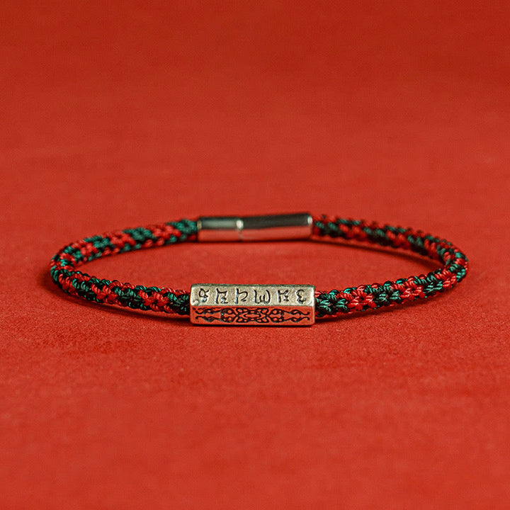 Buddha Stones赤紐と黒い糸 六つの真実の言葉 925スターリングシルバー幸運ブレスレット