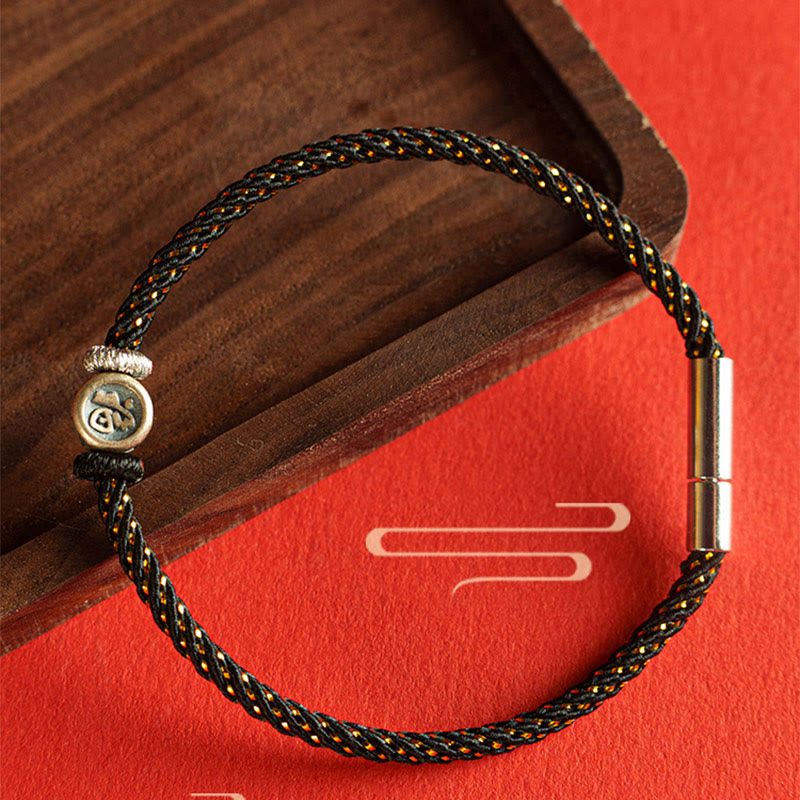 Buddha Stones 編み紐×925スターリングシルバー 福モチーフ 信仰 お守り 開運 パワーストーン ブレスレット