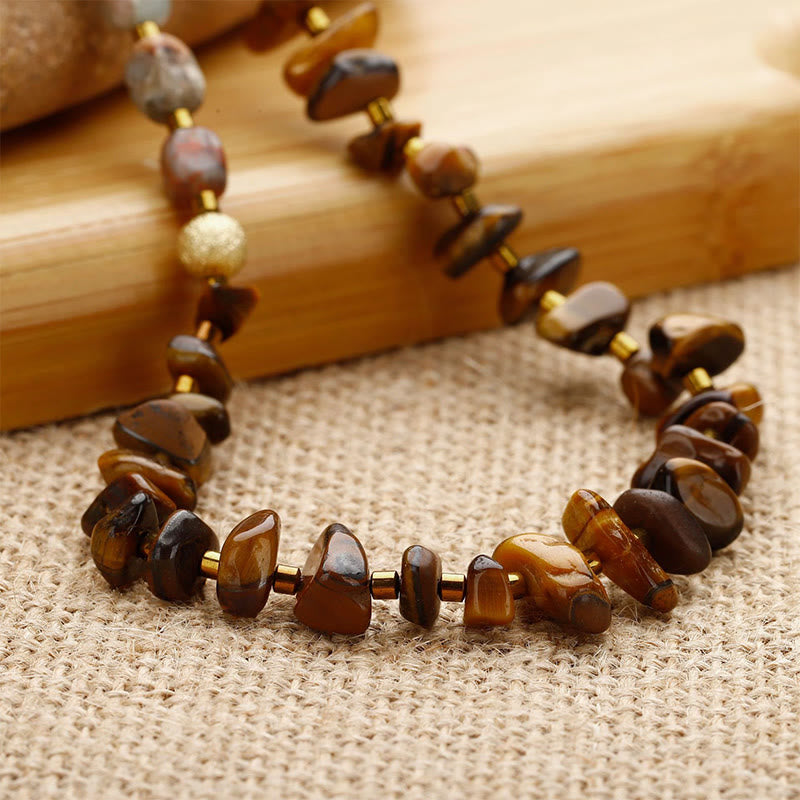 Buddha Stonesブロンズ石 エンペラーストーン タイガーアイ 決意のトリプルラップブレスレット