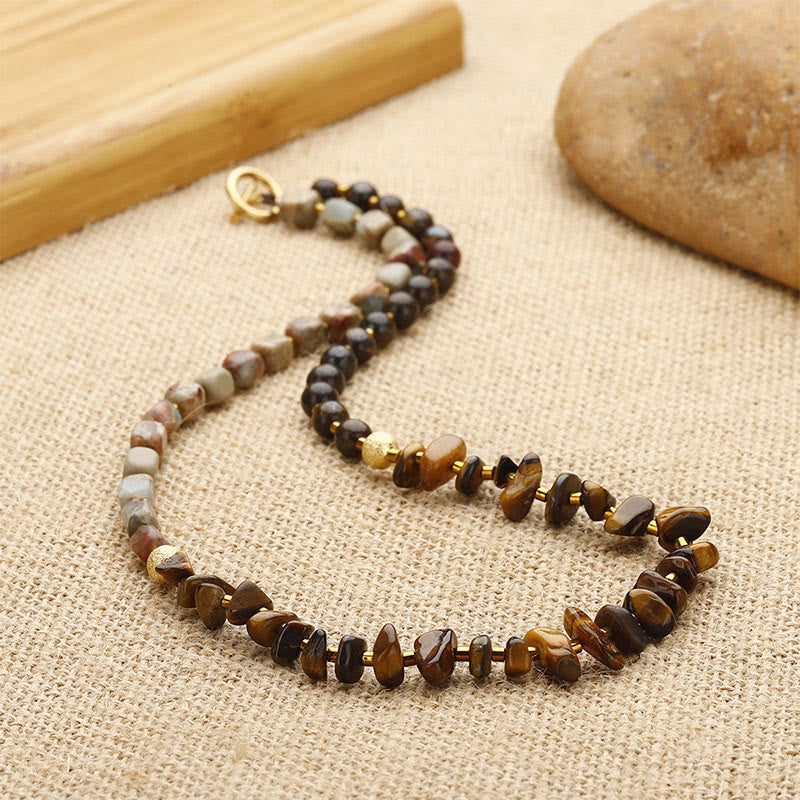 Buddha Stonesブロンズ石 エンペラーストーン タイガーアイ 決意のトリプルラップブレスレット