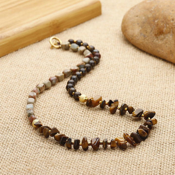 Buddha Stonesブロンズ石 エンペラーストーン タイガーアイ 決意のトリプルラップブレスレット