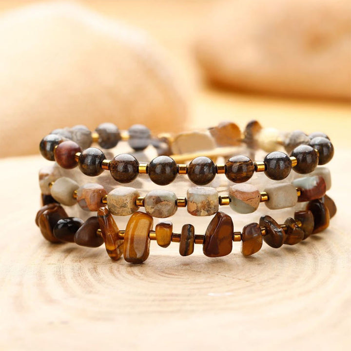 Buddha Stonesブロンズ石 エンペラーストーン タイガーアイ 決意のトリプルラップブレスレット