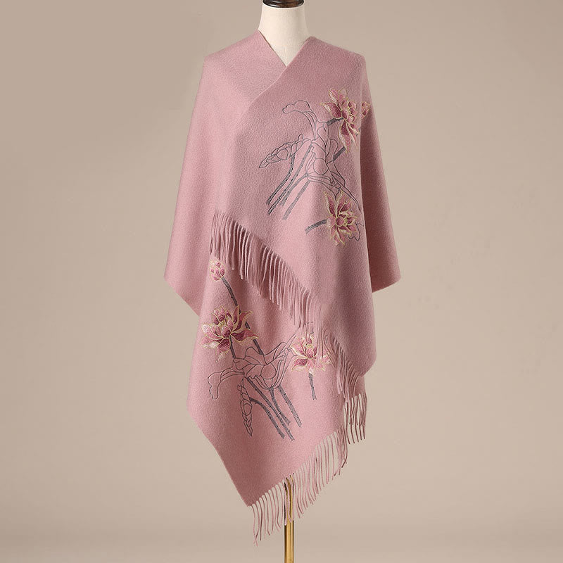 Buddha Stonesウールショール 蓮の刺繍タッセル 冬用 心地よい旅行用スカーフ ラップ - ライトコーラル - 200×60cm - image 3