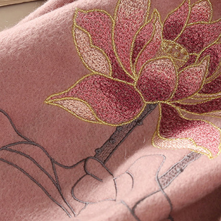 Buddha Stonesウールショール 蓮の刺繍タッセル 冬用 心地よい旅行用スカーフ ラップ