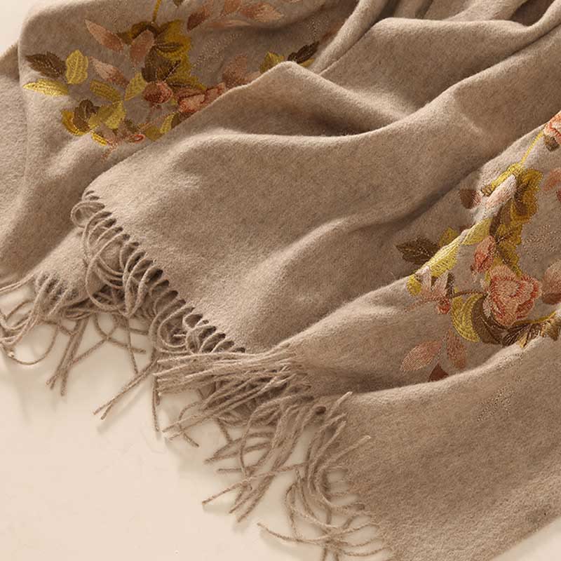 Buddha Stonesウールショール 微陽花刺繍タッセル 冬用 心地よい旅行用スカーフ ラップ - image 4