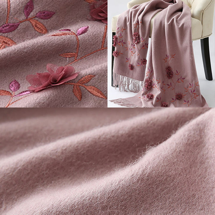 Buddha Stonesウールショール 3Dフローラル刺繍タッセル 冬用 心地よい旅行用スカーフラップ - image 10