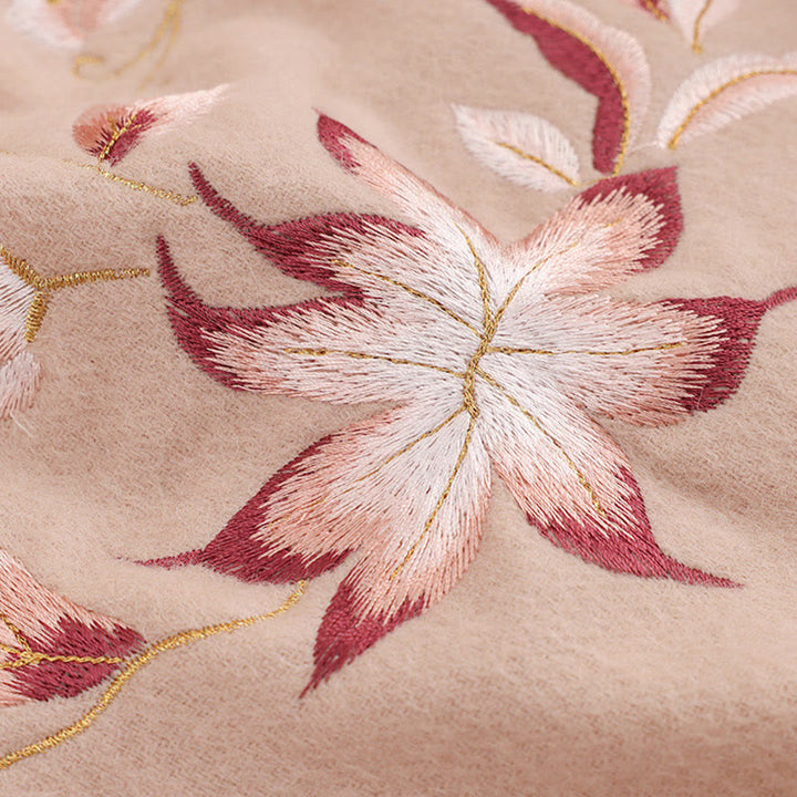 Buddha Stonesウールショール ピンク ホワイトフラワー刺繍タッセル 冬用 心地よい旅行用スカーフラップ - image 4