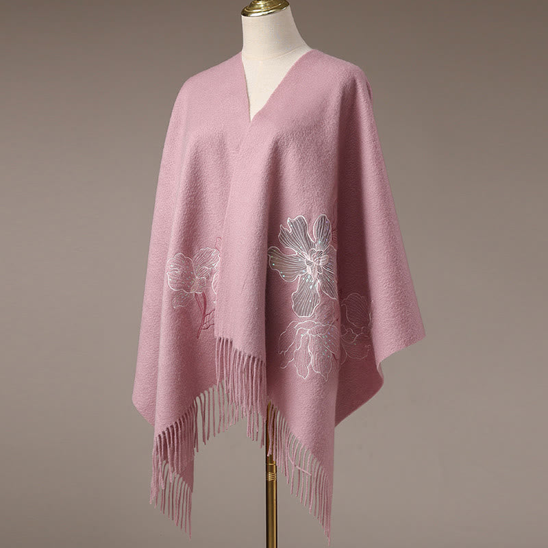 Buddha Stonesウールショール 大きな花 スパンコール 刺繍 タッセル 冬 心地よい 旅行用スカーフ ラップ - image 8