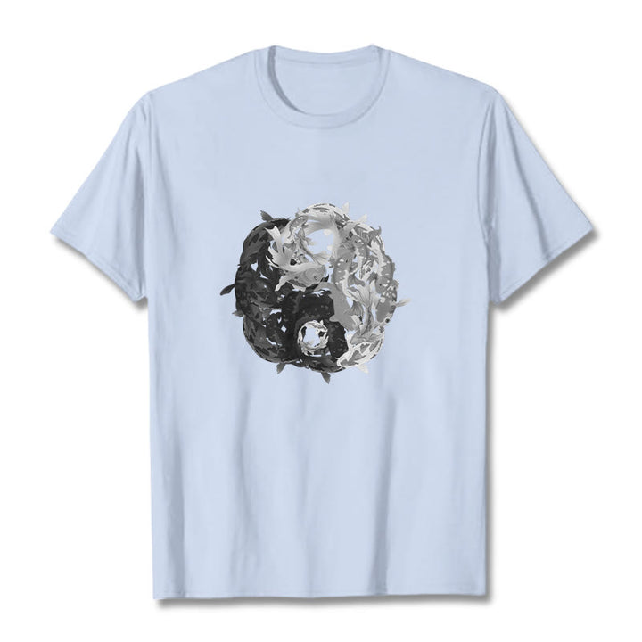 Buddha Stonesと陰陽鯉のコンビネーションコットンTシャツ - ライトシアン - 2XL - image 12