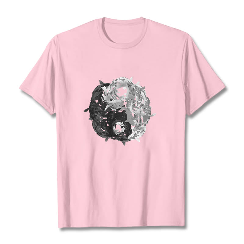 Buddha Stonesと陰陽鯉のコンビネーションコットンTシャツ - ライトピンク - 2XL - image 18