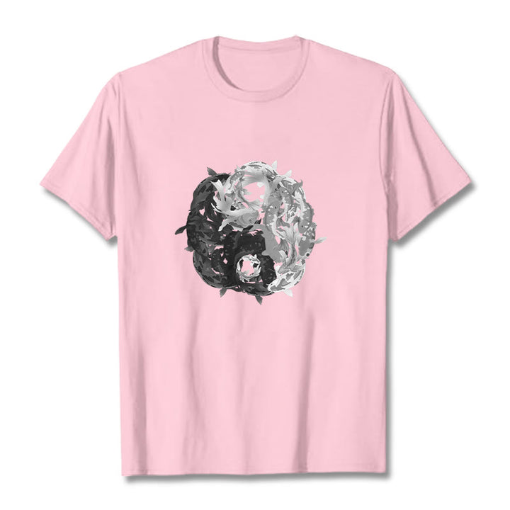 Buddha Stonesと陰陽鯉のコンビネーションコットンTシャツ - ライトピンク - 2XL - image 18