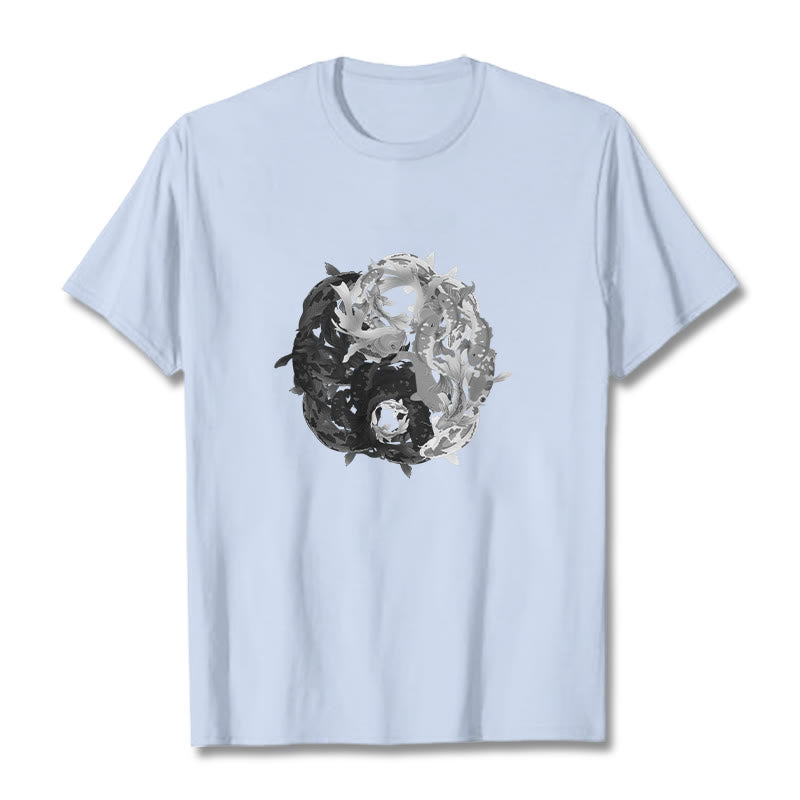 Buddha Stonesと陰陽鯉のコンビネーションコットンTシャツ - ライトシアン - 2XL - image 11