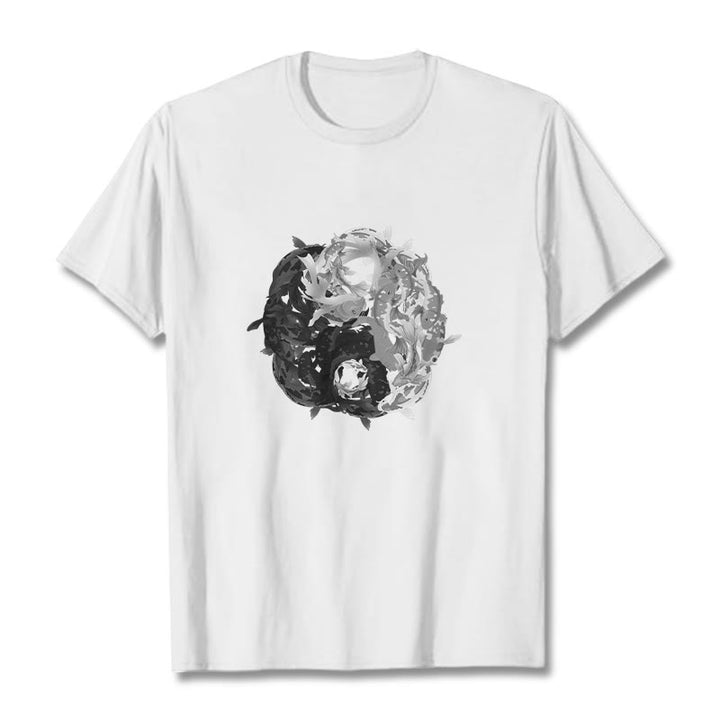Buddha Stonesと陰陽鯉のコンビネーションコットンTシャツ - 白 - 2XL - image 0