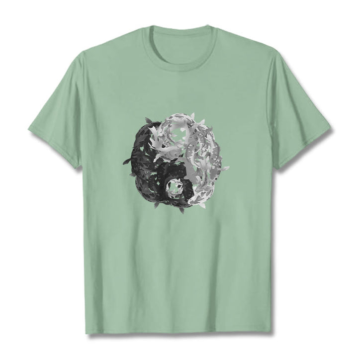Buddha Stonesと陰陽鯉のコンビネーションコットンTシャツ - 淡い緑色 - 2XL - image 14