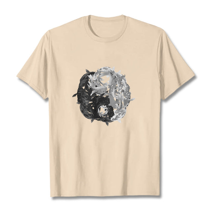 Buddha Stonesと陰陽鯉のコンビネーションコットンTシャツ - ビスク - 2XL - image 12