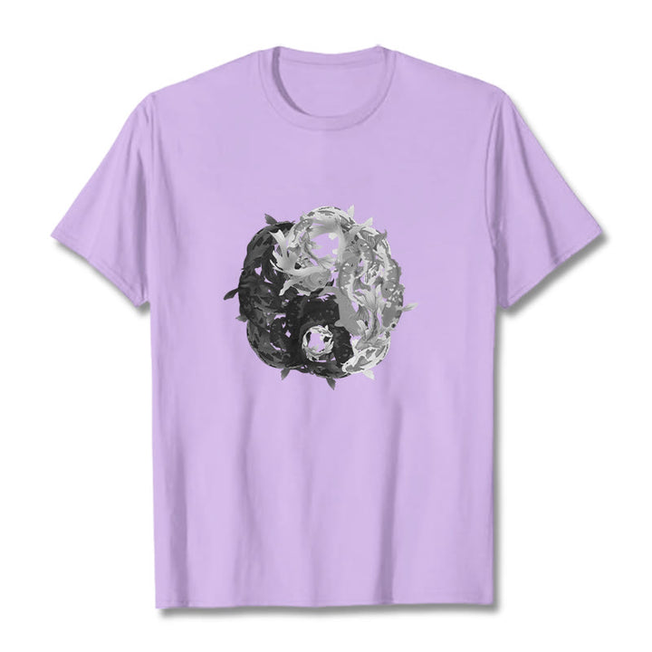 Buddha Stonesと陰陽鯉のコンビネーションコットンTシャツ - 梅 - 2XL - image 16