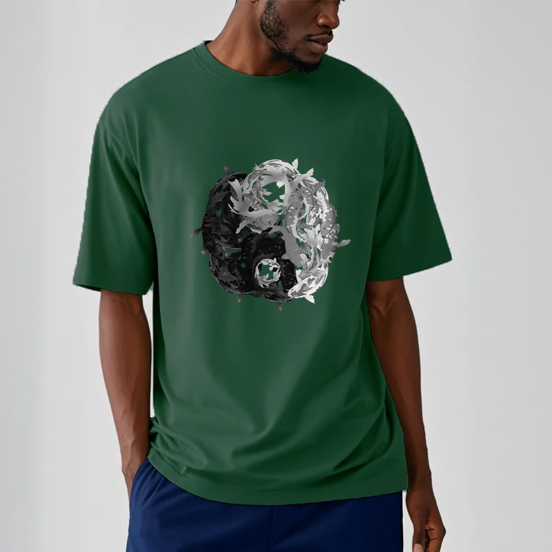 Buddha Stonesと陰陽鯉のコンビネーションコットンTシャツ - image 10