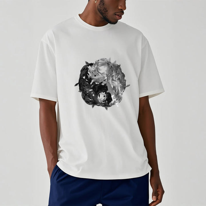 Buddha Stonesと陰陽鯉のコンビネーションコットンTシャツ - image 3