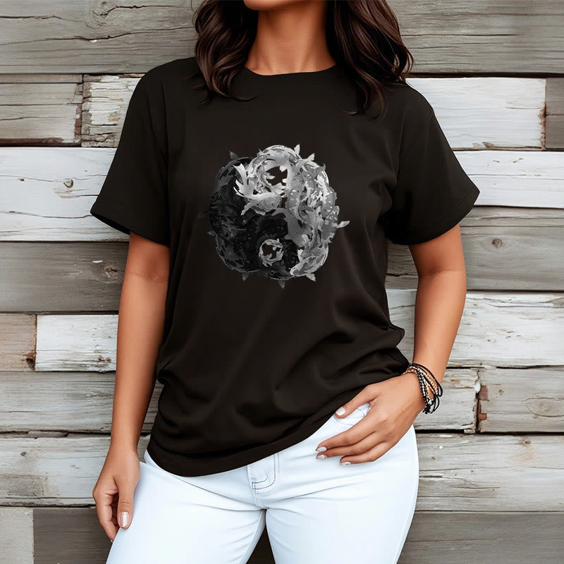 Buddha Stonesと陰陽鯉のコンビネーションコットンTシャツ - image 5
