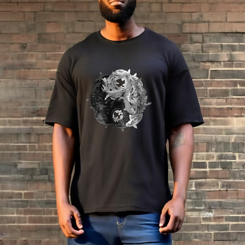 Buddha Stonesと陰陽鯉のコンビネーションコットンTシャツ - image 8