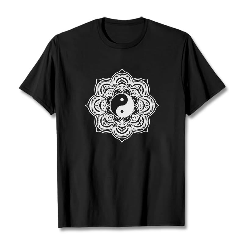 Buddha Stones曼荼羅陰陽コットンTシャツ - 黒 - 2XL - image 4