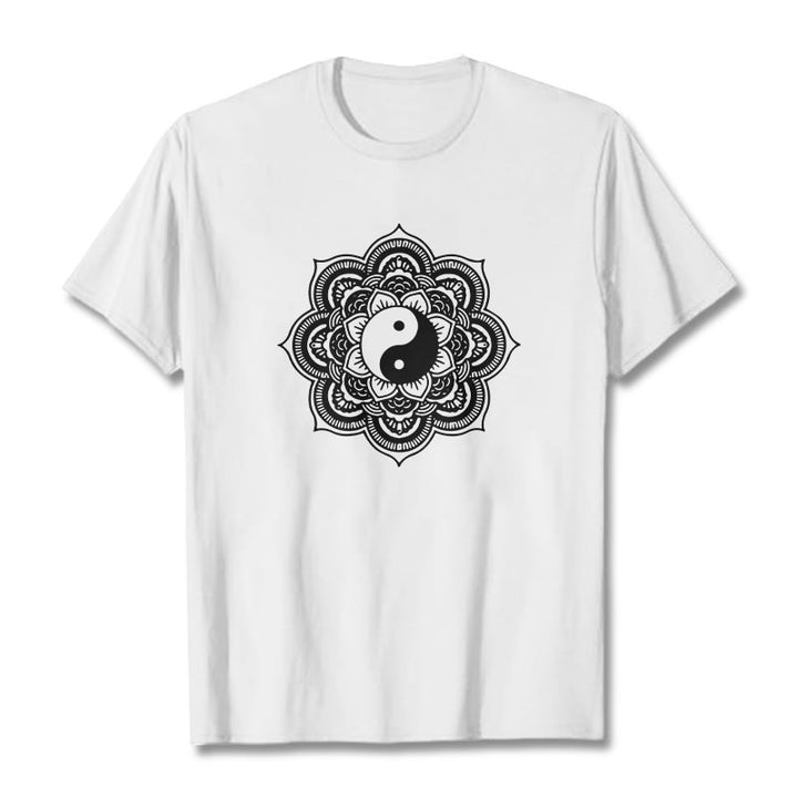Buddha Stones曼荼羅陰陽コットンTシャツ - 白 - 2XL - image 13