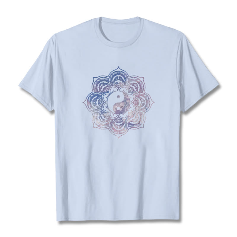 Buddha Stones曼荼羅陰陽コットンTシャツ - ライトシアン - 2XL - image 0